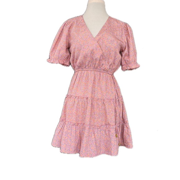 Sugar & Salt Peach Floral Pink Mini Dress, Size S - Picture 1 of 7